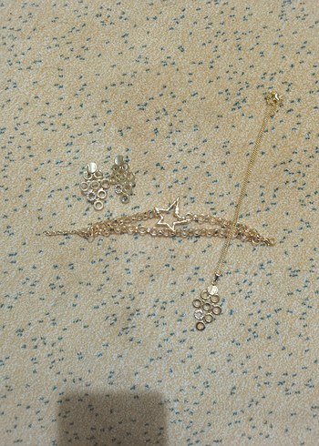 İşlemeli Zincir Detaylı Kadın kolye bileklik küpe set - Görsel 2