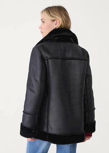 Siyah Deri Kürklü biker mont - Görsel 2