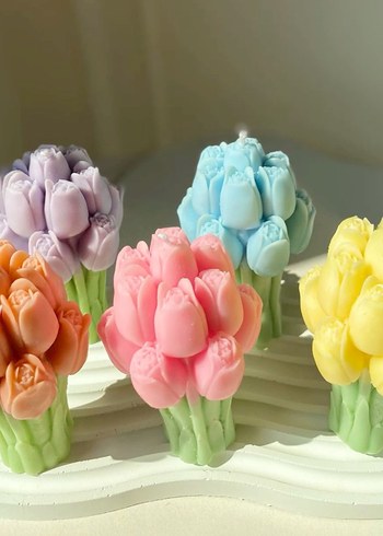 Beden Pastel Renkli Lale Tasarımlı Mumlar