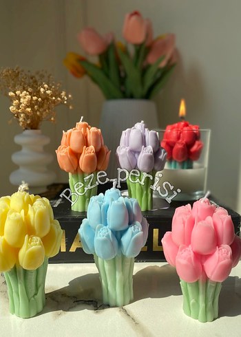 Pastel Renkli Lale Tasarımlı Mumlar