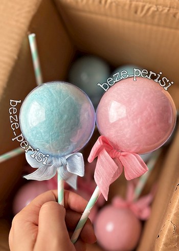 Pastel Pembe ve Mavi Top Pamuk Şeker