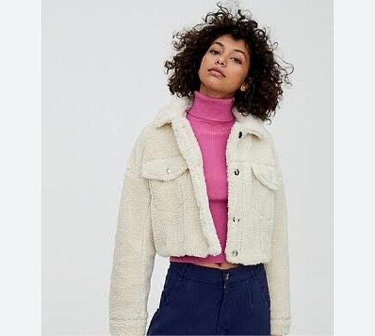 Pull and bear crop peluş mont