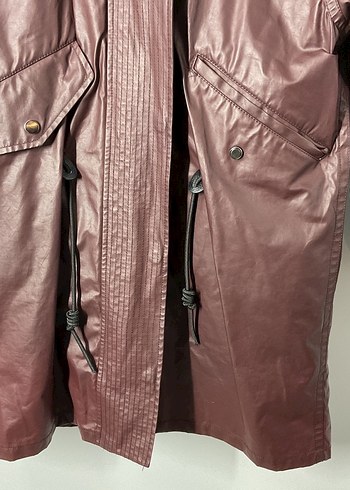 Kadın Bordo Deri Kürklü Midi mont - Görsel 9