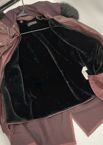 Kadın Bordo Deri Kürklü Midi mont - Görsel 5