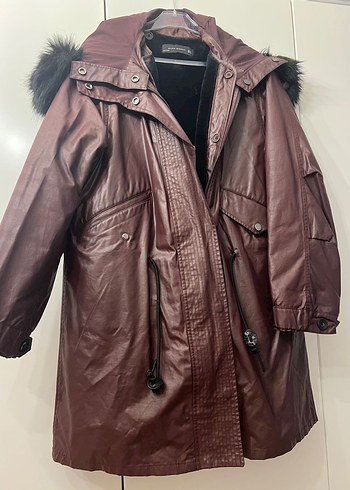 Kadın Bordo Deri Kürklü Midi mont - Görsel 10
