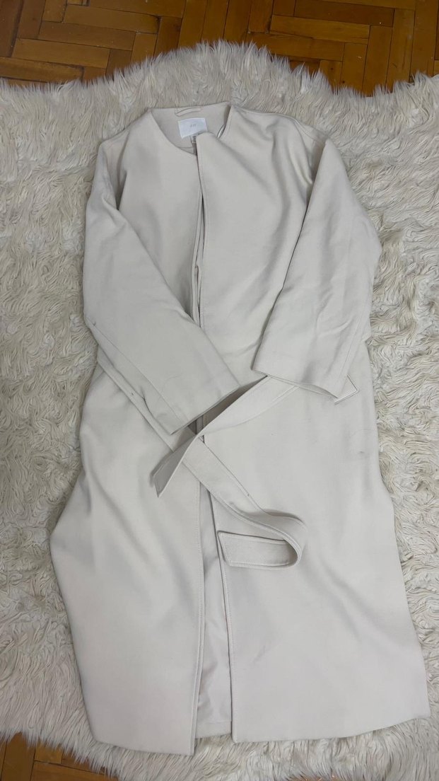 Kadın Beyaz Uzun Kemerli Palto - Görsel 3