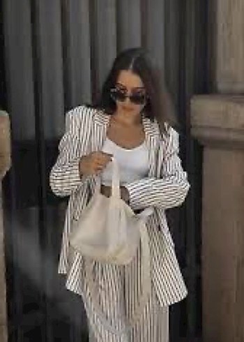 Çizgi Desenli keten Kadın Takım - Görsel 2