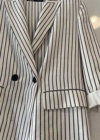 Çizgi Desenli keten Kadın Takım - Görsel 6