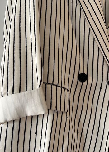 Çizgi Desenli keten Kadın Takım - Görsel 5