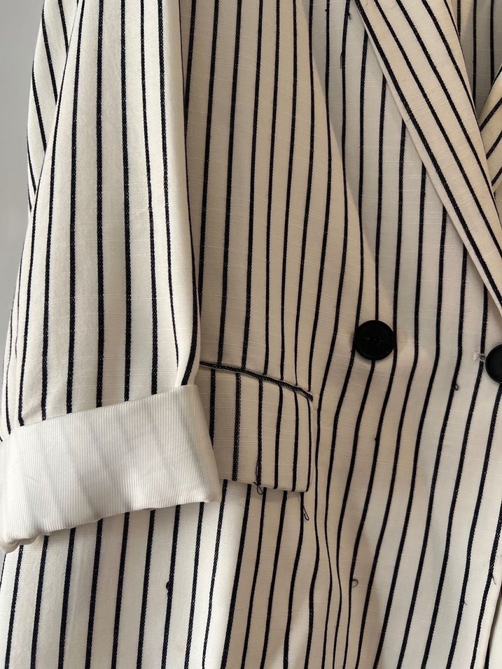 Çizgi Desenli keten Kadın Takım - Görsel 5