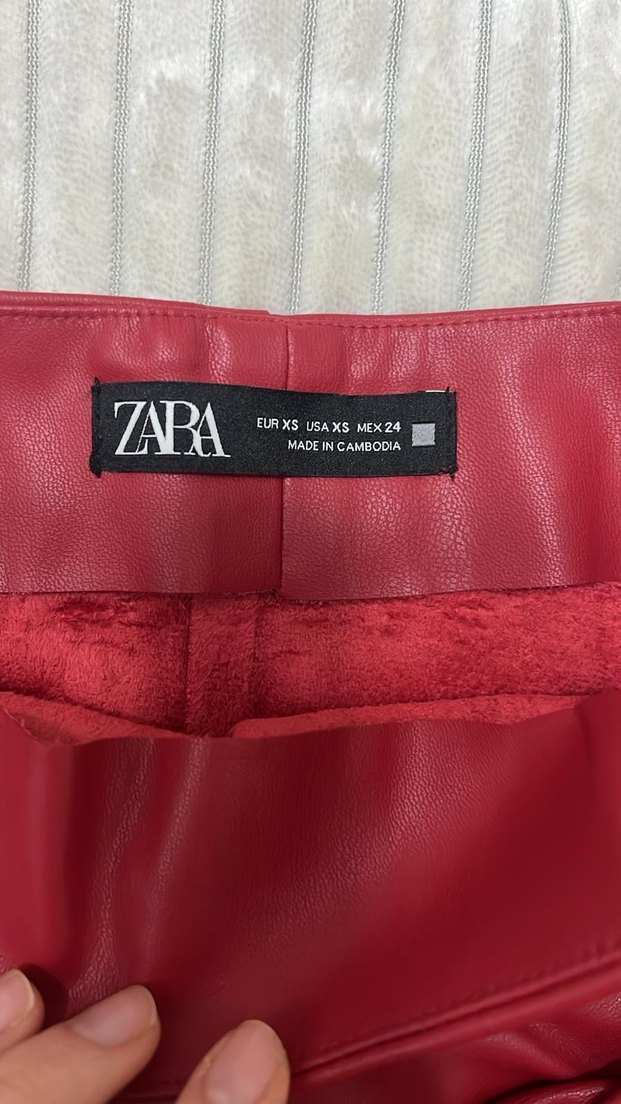 Bordo Deri Drapeli Mini Etek - Görsel 4