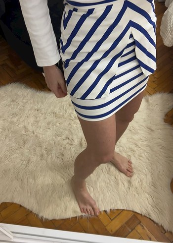 Mavi Çizgili Pilili Midi Hamile Eteği - Görsel 5