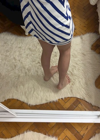 Mavi Çizgili Pilili Midi Hamile Eteği - Görsel 8