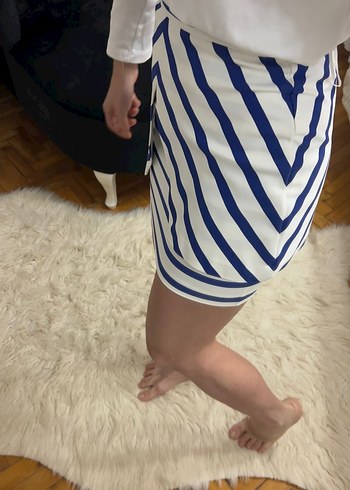 Mavi Çizgili Pilili Midi Hamile Eteği - Görsel 7