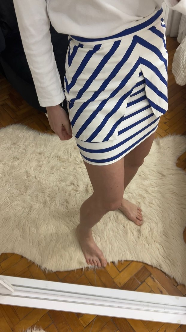 Mavi Çizgili Pilili Midi Hamile Eteği - Görsel 5