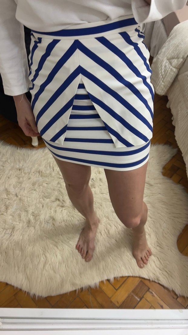 Mavi Çizgili Pilili Midi Hamile Eteği - Görsel 4