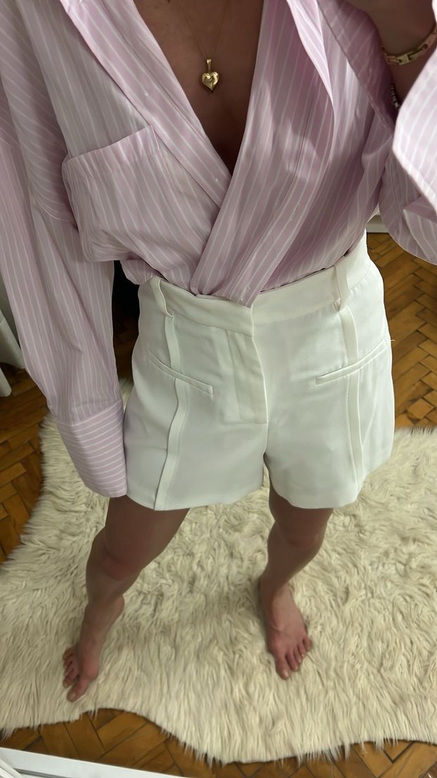 Beyaz Yüksek Bel Mini Şort - Görsel 2