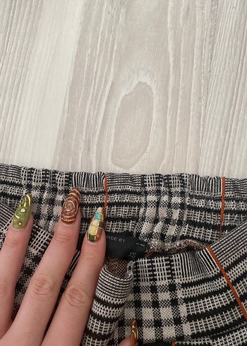 Gri Ekose Kemerli Kadın Kumaş Pantolon - Görsel 3