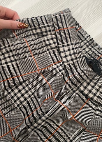 Gri Ekose Kemerli Kadın Kumaş Pantolon - Görsel 4