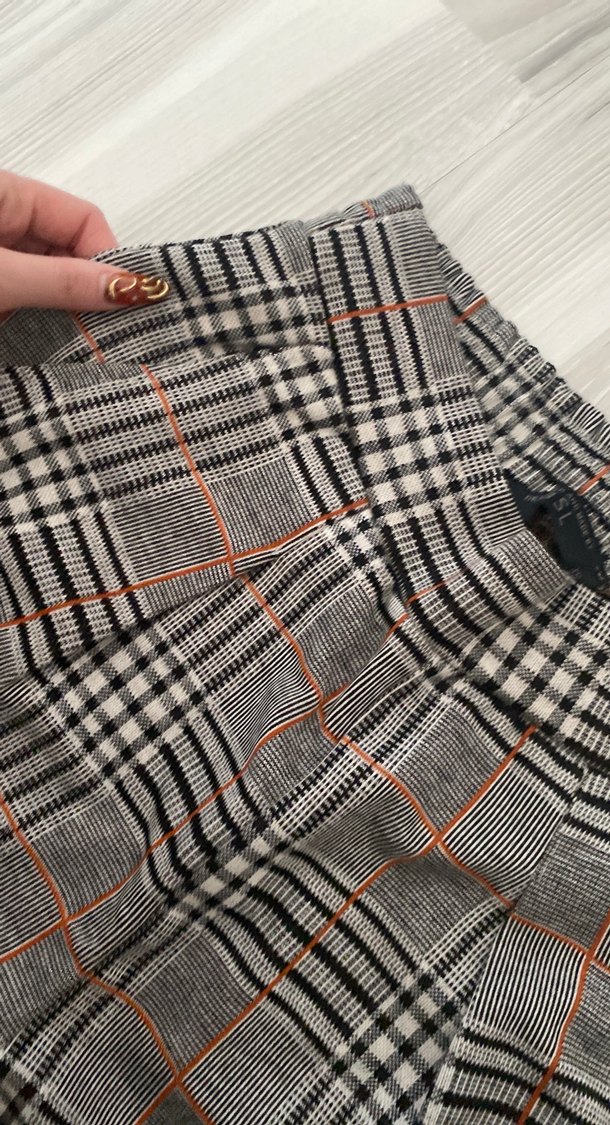 Gri Ekose Kemerli Kadın Kumaş Pantolon - Görsel 4