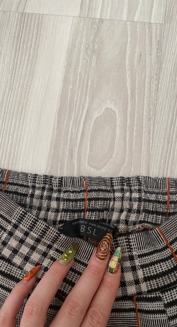 Gri Ekose Kemerli Kadın Kumaş Pantolon - Görsel 2