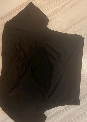s Beden Siyah V Yaka Drapeli Crop Top