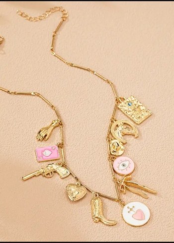 Accessorize Pembe İşlemeli Zincir Detaylı Kadın Kolye