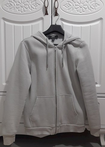 Kadın Gri Fermuarlı Kapüşonlu Sweatshirt