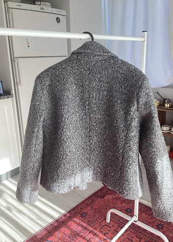 Düğmeli Kısa Gri Kadın Yün Ceket - Görsel 3