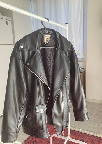 Kadın Siyah Deri Biker Ceket - Görsel 3