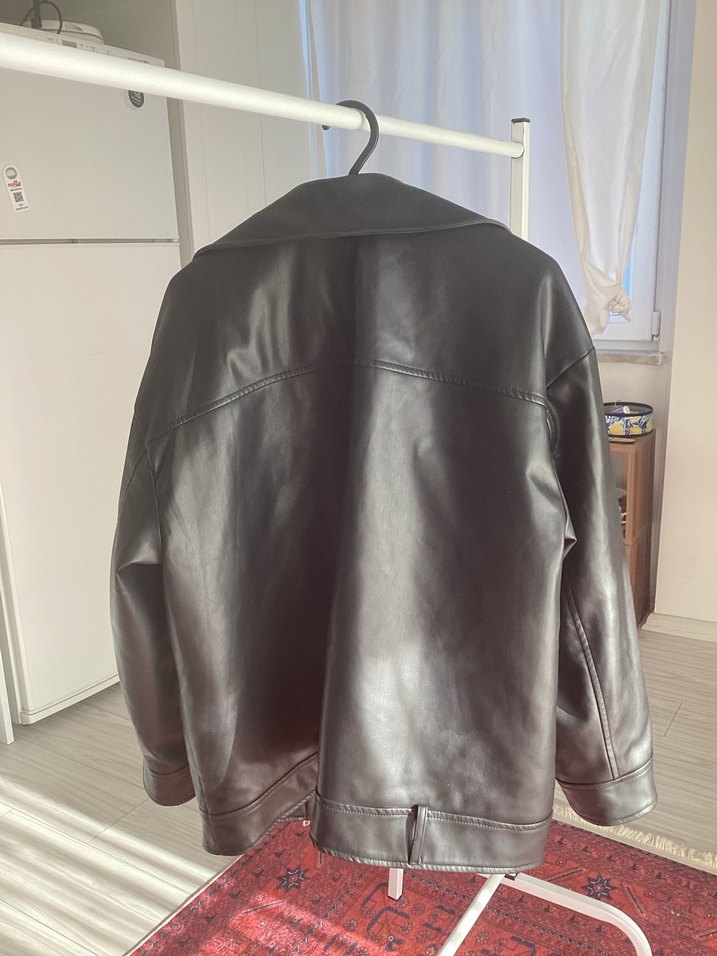 Kadın Siyah Deri Biker Ceket - Görsel 5