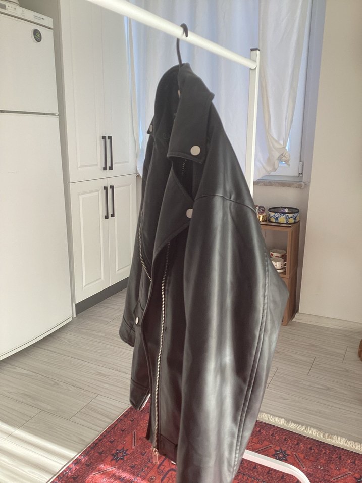 Kadın Siyah Deri Biker Ceket - Görsel 2