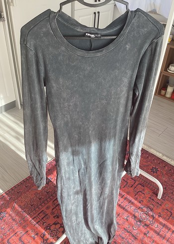 Uzun Kollu Gri Uzun Elbise - Görsel 3