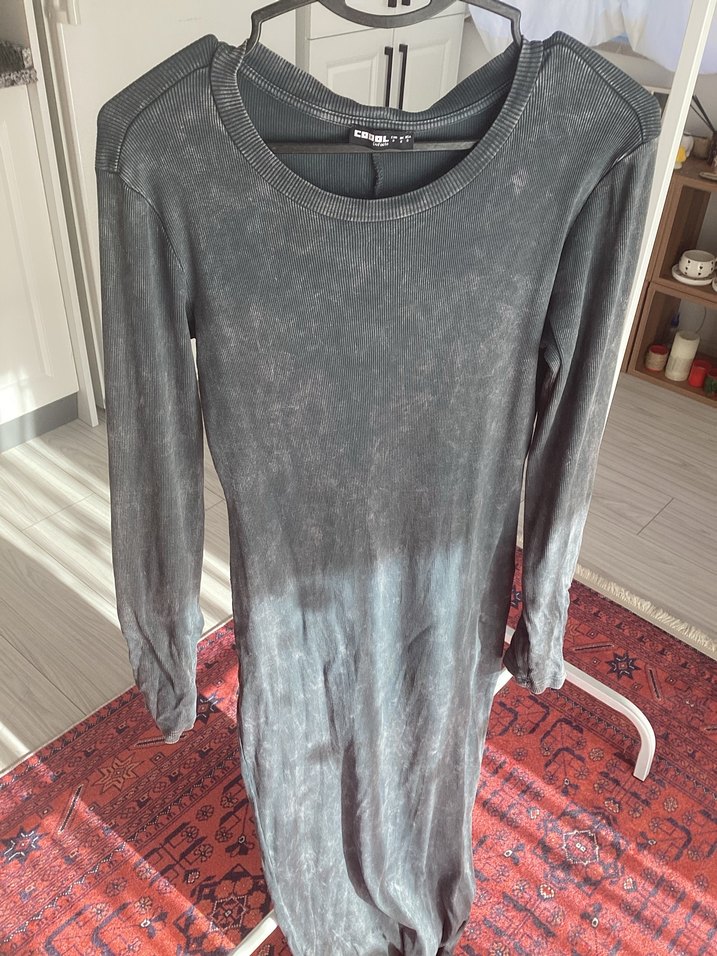 Uzun Kollu Gri Uzun Elbise - Görsel 3