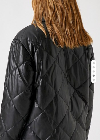 Siyah Deri Kadın Şişme Mont - Görsel 4