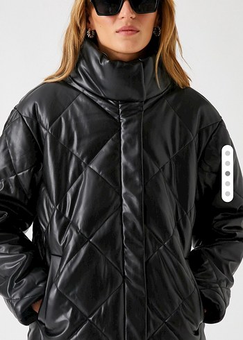 Siyah Deri Kadın Şişme Mont - Görsel 3