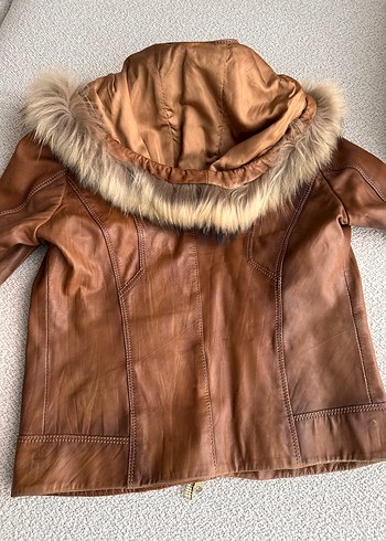 Derimod Kürklü Kapişonlu Deri Ceket - Görsel 5