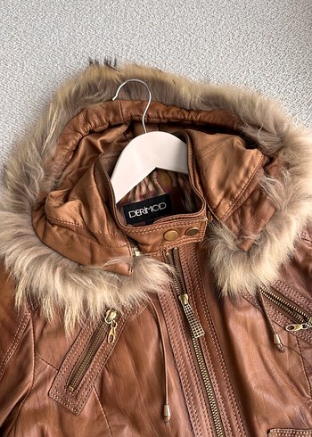 Derimod Kürklü Kapişonlu Deri Ceket - Görsel 2