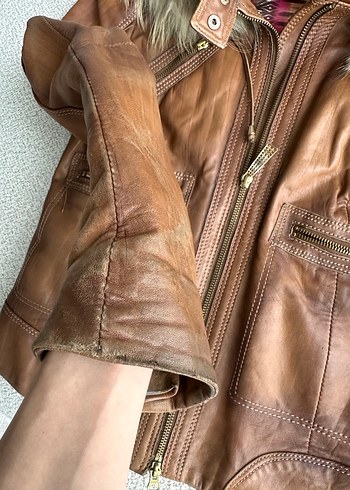 Derimod Kürklü Kapişonlu Deri Ceket - Görsel 8