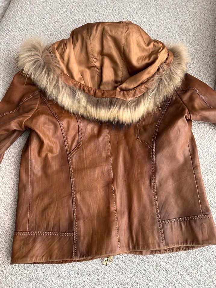 Derimod Kürklü Kapişonlu Deri Ceket - Görsel 5