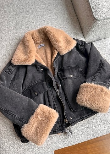 Kürklü Denim Mont