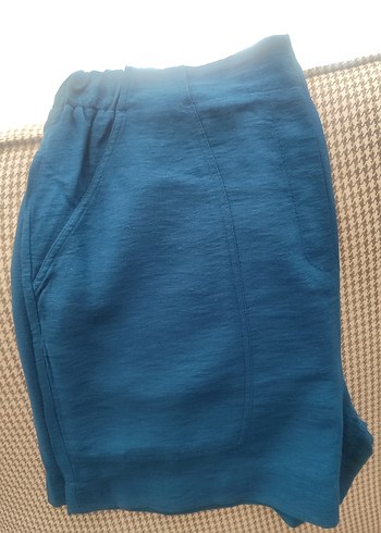 Rahat Kesim yüksek bel Koyu MaviKeten Şort - Görsel 3