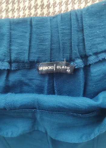 Rahat Kesim yüksek bel Koyu MaviKeten Şort - Görsel 2