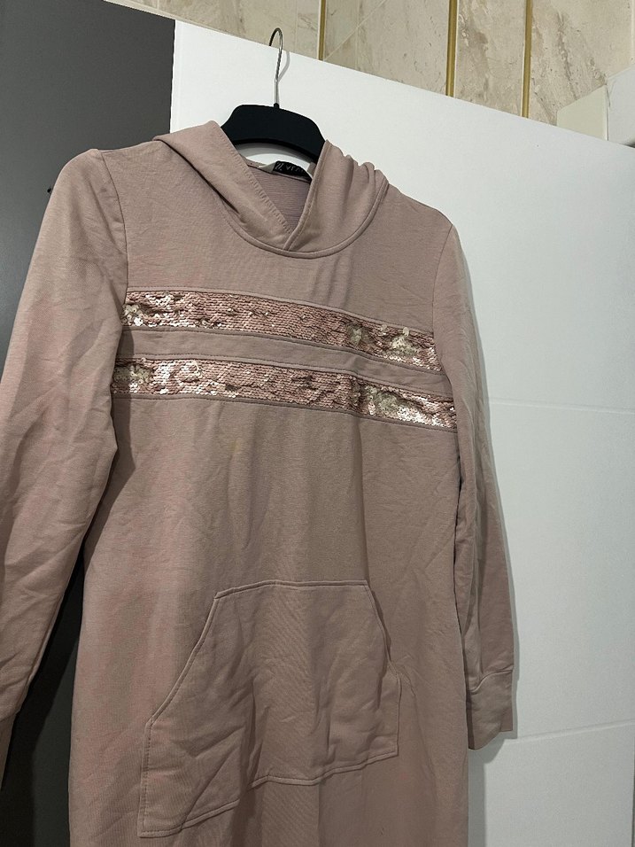 Nakış Detaylı pudramsı ,Uzun Kadın Elbise - Görsel 2