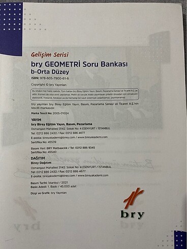 GEOMETRİ YKS SORU BANKASI BRY