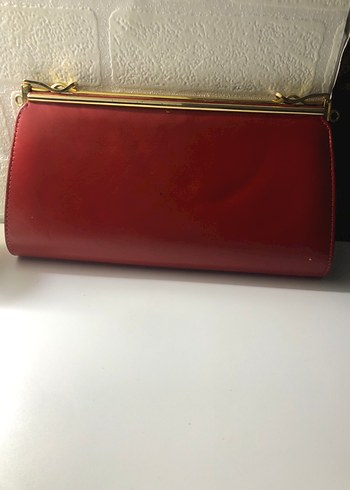 Parlak Kırmızı Deri Vintage Kadın Clutch - Görsel 2