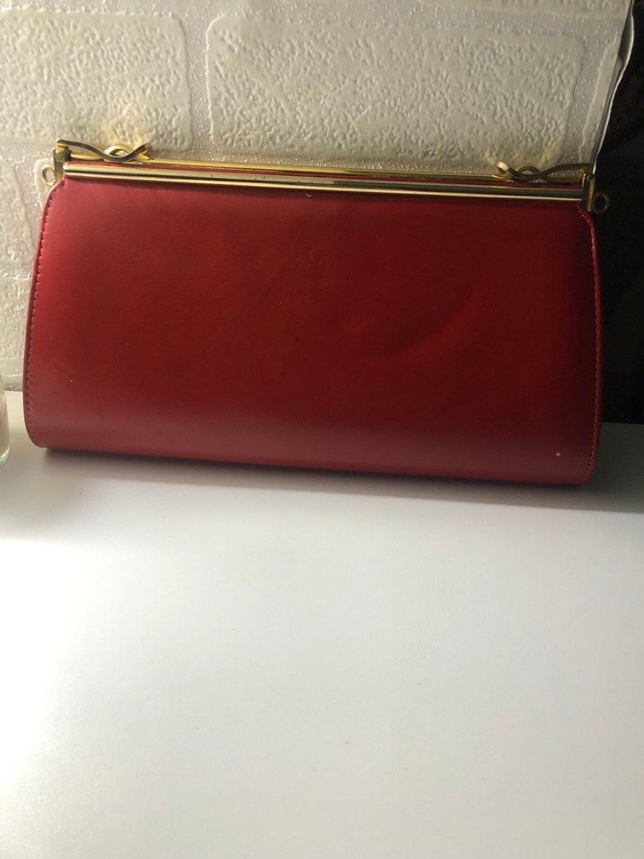 Parlak Kırmızı Deri Vintage Kadın Clutch - Görsel 2