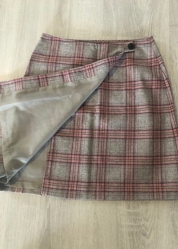 Düğmeli Ekoseli Mini Etek - Görsel 2