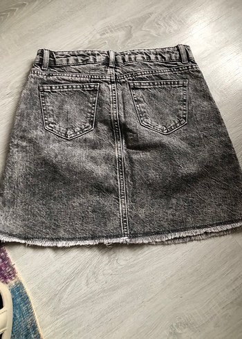 Gri Denim Mini Etek Kemerli - Görsel 2