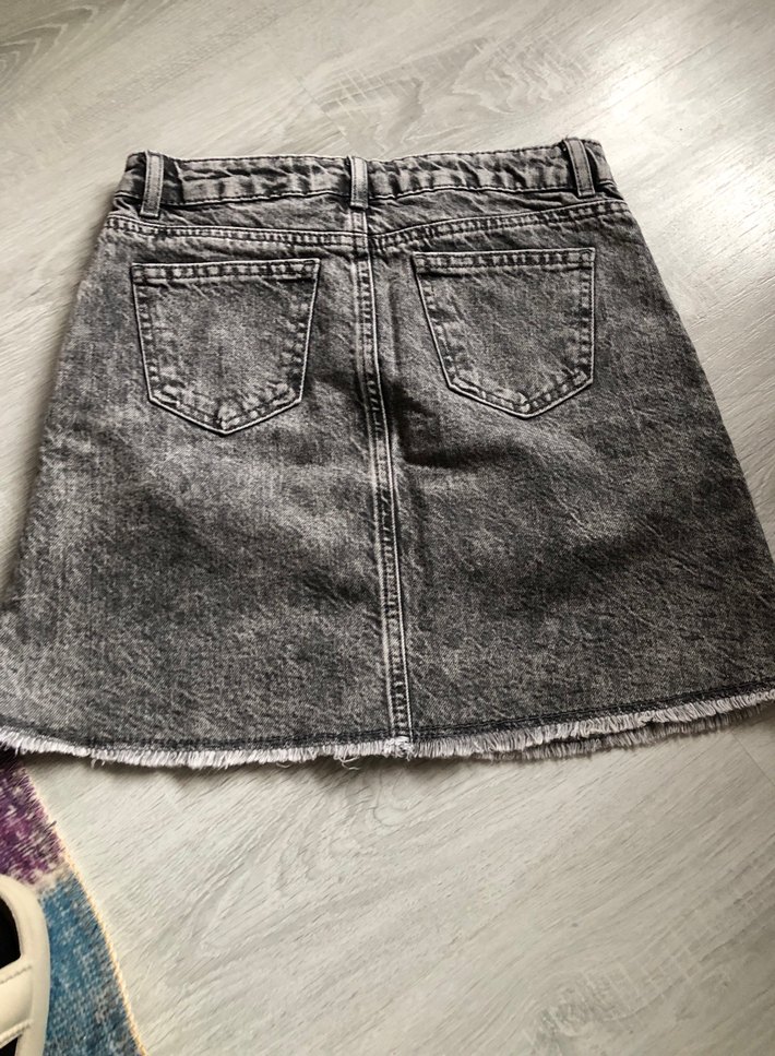 Gri Denim Mini Etek Kemerli - Görsel 2